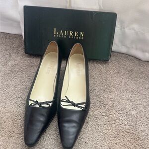 Lauren Ralph Lauren Black Leather Loafers with Bow